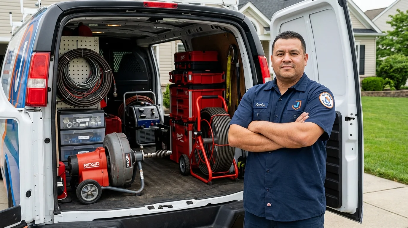 Professional drain cleaning equipment and Johns Plumbing LLC plumber in Clendenin