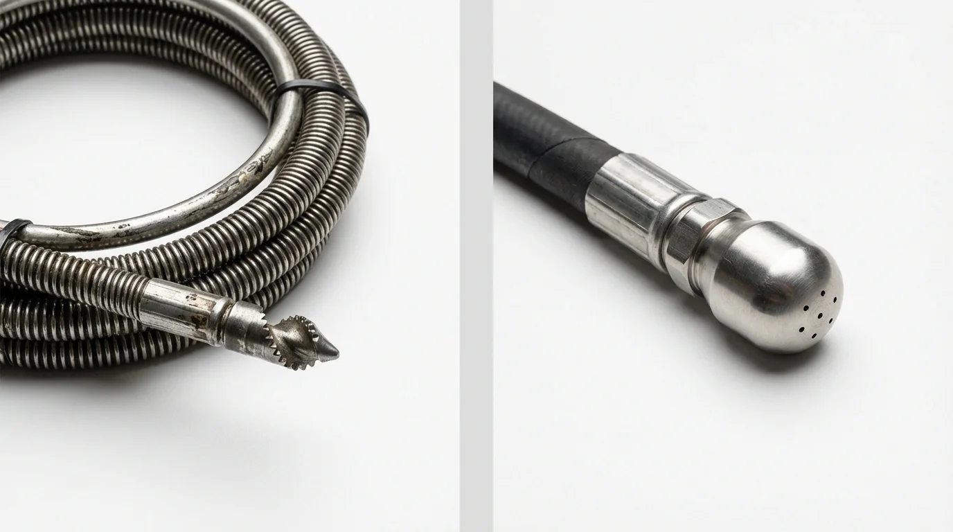 Drain snake cable and hydro jetting nozzle used for drain cleaning in Clendenin, WV