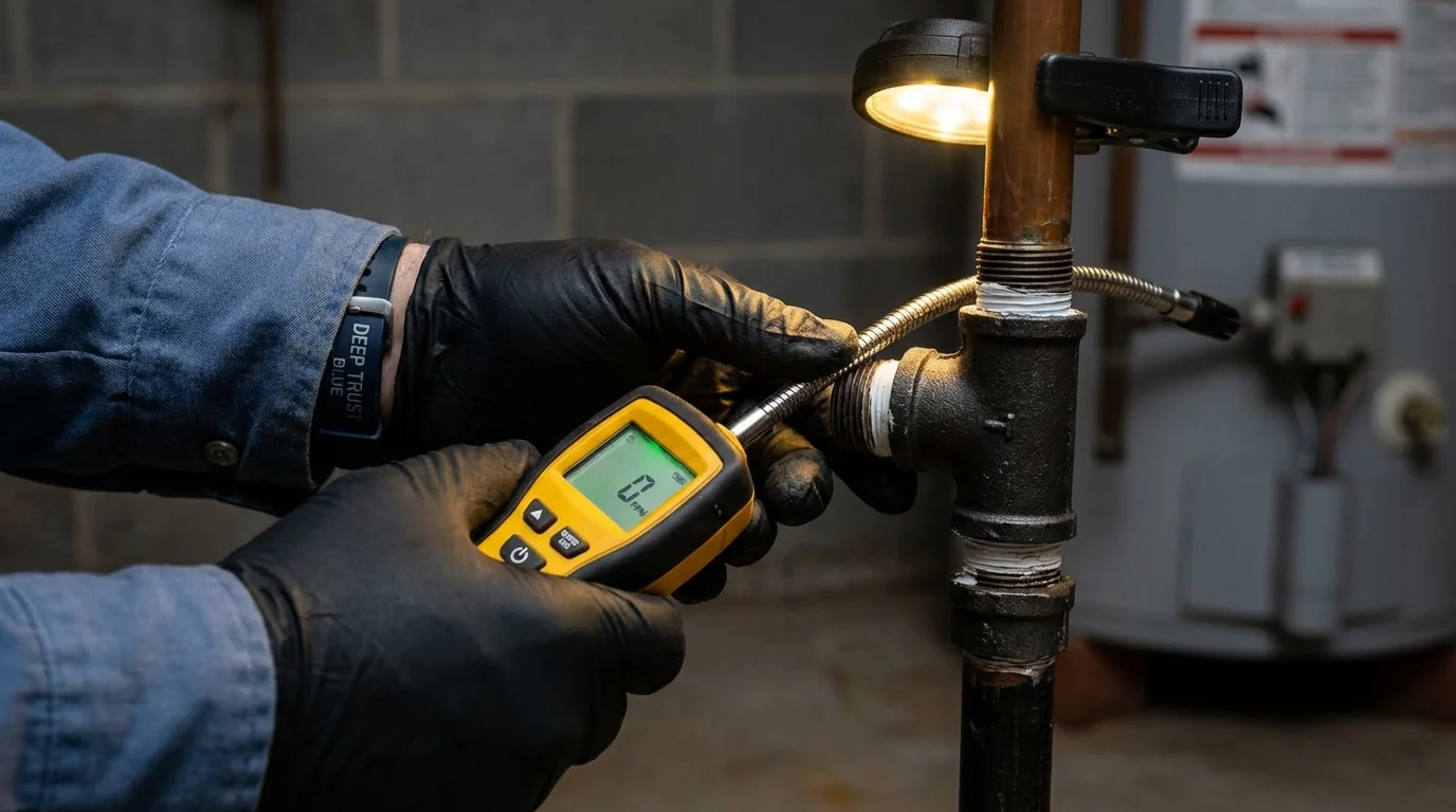 Gas leak detection with electronic sniffer by Johns Plumbing LLC in Clendenin