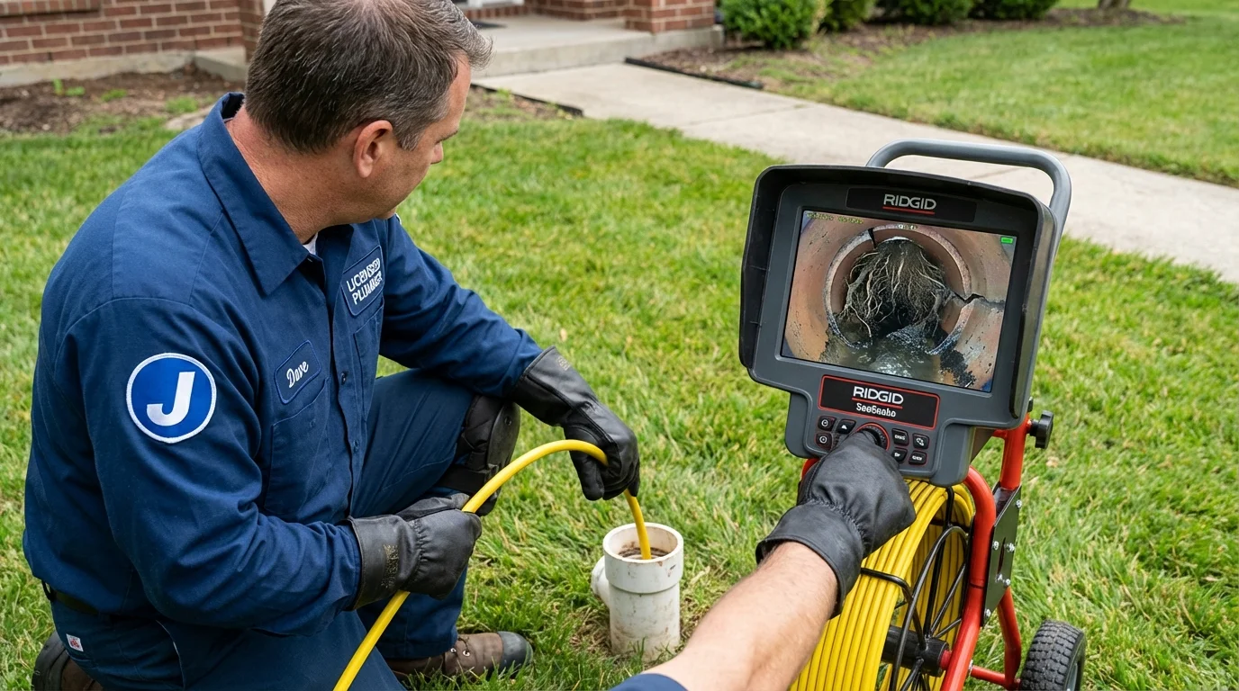 Sewer camera inspection being performed by Johns Plumbing LLC in Clendenin