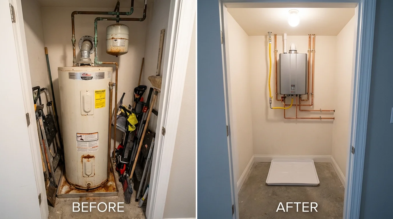 Tank water heater versus wall-mounted tankless unit comparison for Clendenin, WV homeowners