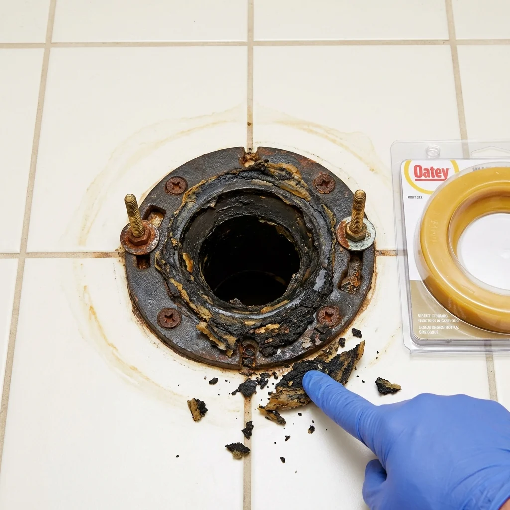Failed wax ring showing water seepage at the base of a toilet in a Clendenin, WV home