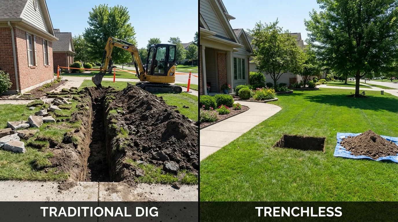 Trenchless sewer repair with minimal yard damage versus traditional excavation in Clendenin, WV